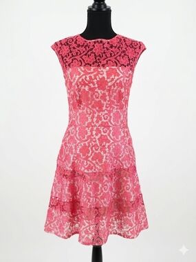 Kay Unger Pink Lace Fit-and-Flare Midi Dress